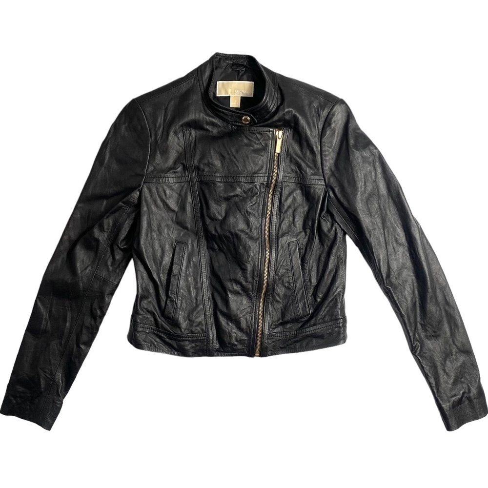 Michael Kors Soft Crinkle Lamb Leather Moto Jacket SZ S